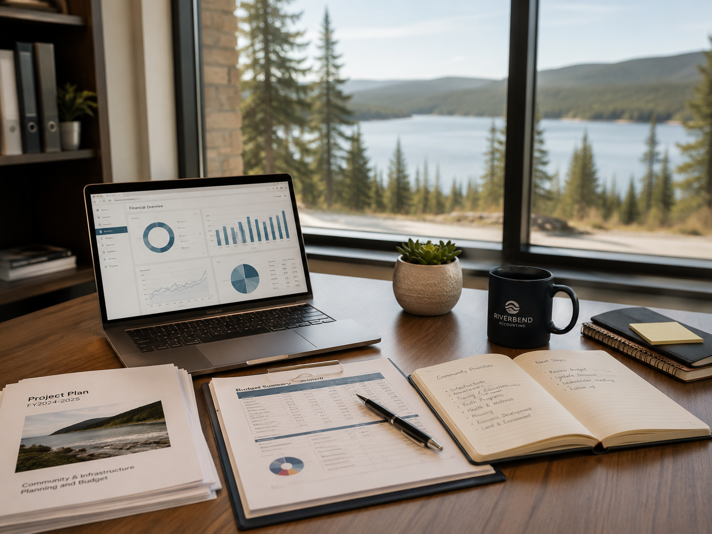 Professional workspace overlooking a Northern landscape